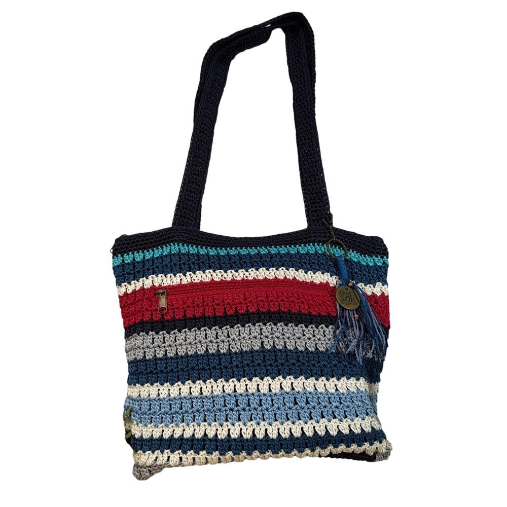 The‎ Sak Originals Striped Crochet Tote Bag Purse Handbag Zipper